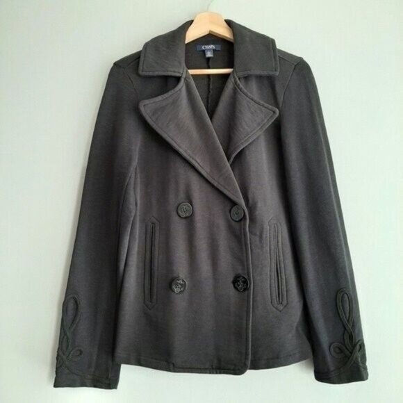CHAPS | Classic Light Stretchy Peacoat Jacket Coat Navy Blue Embellished Sz M - Picture 2 of 12
